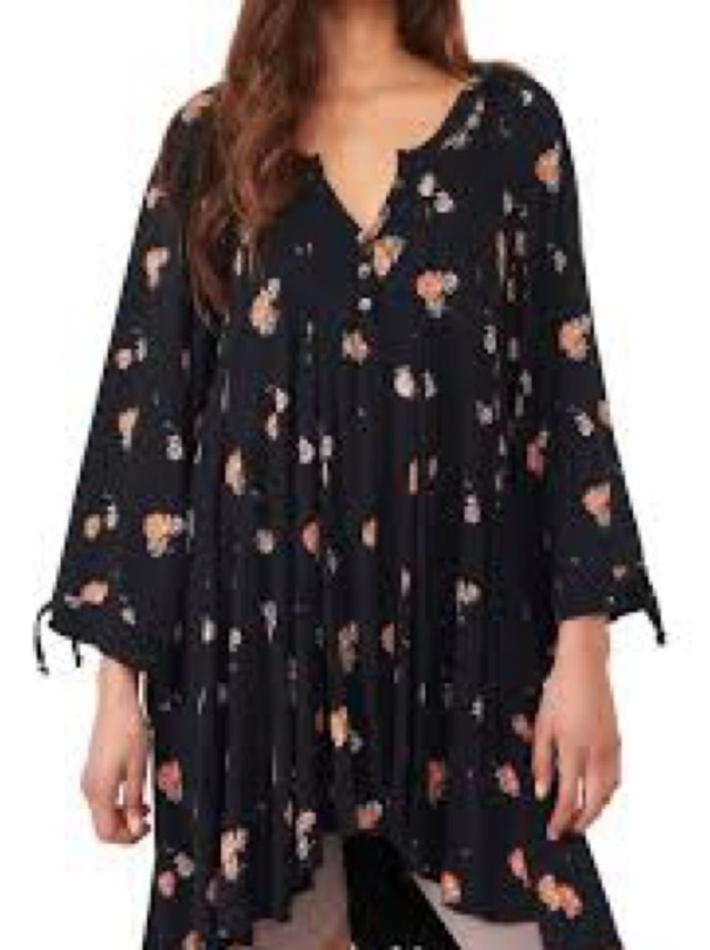 Free People We The Free Winter Sun Floral Tunic Black Combo Boho Size M
